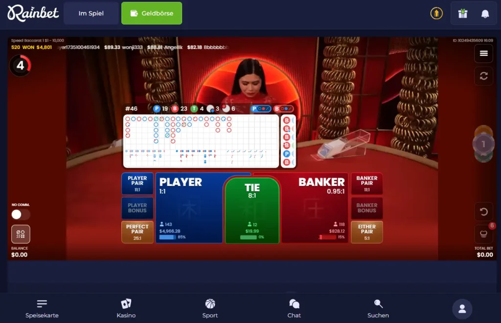 Speed Baccarat bei Rainbet Live